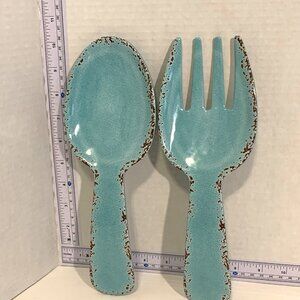 Tommy Bahama Melamine Utensil Set Seafoam Green Rustic Salad Serving Fork Spoon